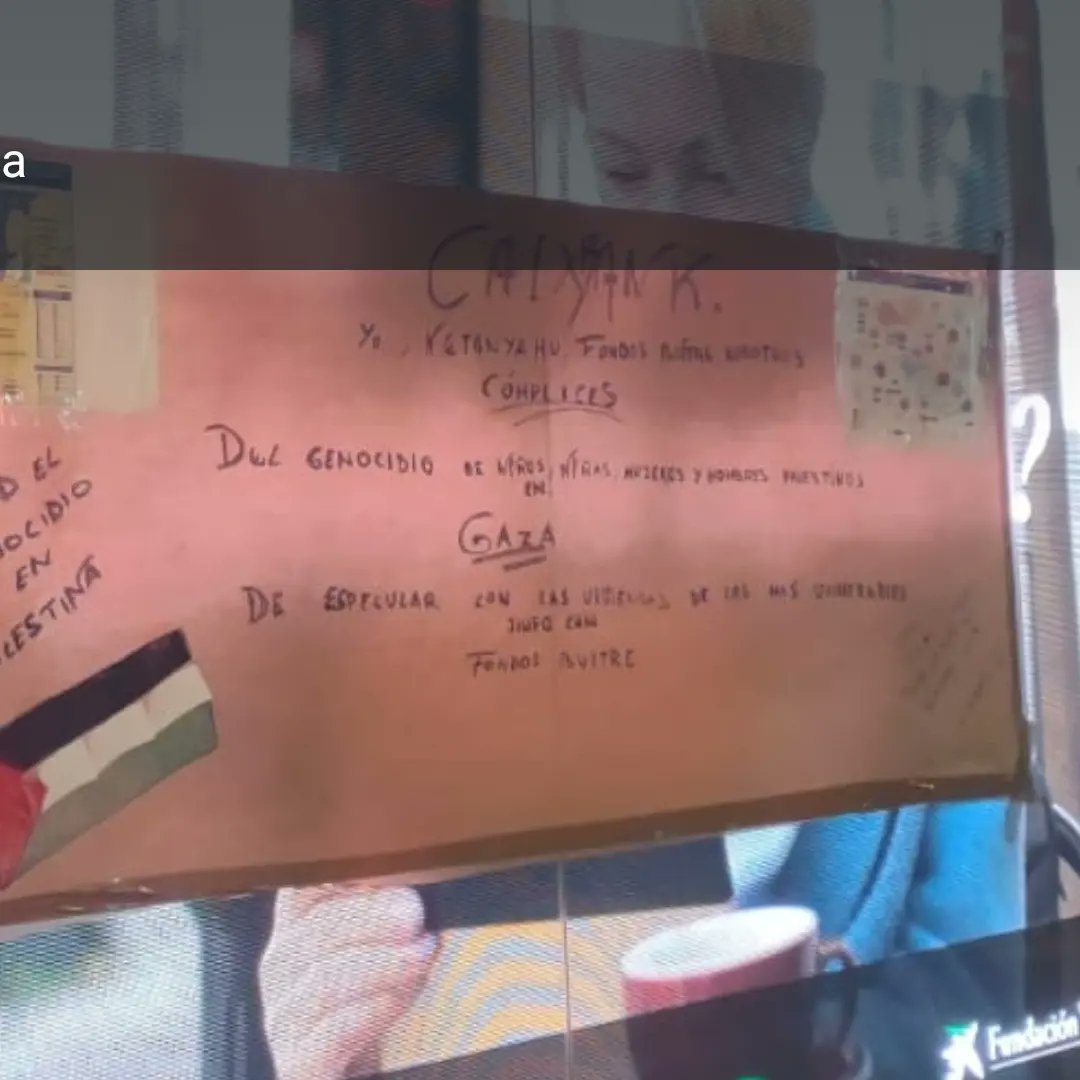 RspSole's tweet photo. @caixabank con beneficios millonarios a costa de la sangre de niños en #Gaza y de las familias #desahuciadas. Piensatelo dos veces antes de trabajar con este banco. @FrenteACerberus
#SomosPueblo #SomosPoder https://t.co/f4z1ZtAuTC