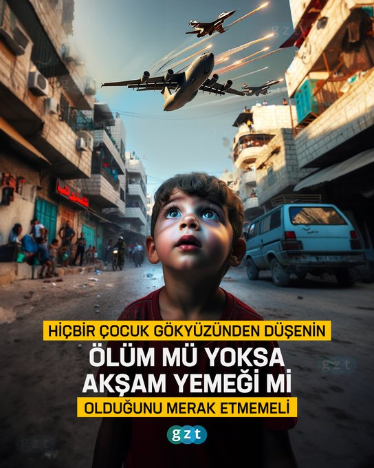 📢Hiçbir çocuk, gökyüzünden düşenin ölüm mü yoksa akşam yemeği mi olduğunu merak etmemeli...

🔴Gazze'de çocuklar ölüyor. Hayatta kalanlar da açlıktan ölüyor. İsrail, 7 Ekim'den bugüne 14 bin 622 çocuğu katletti. Bu katliam ne zaman bitecek?

#HandsOffRafah