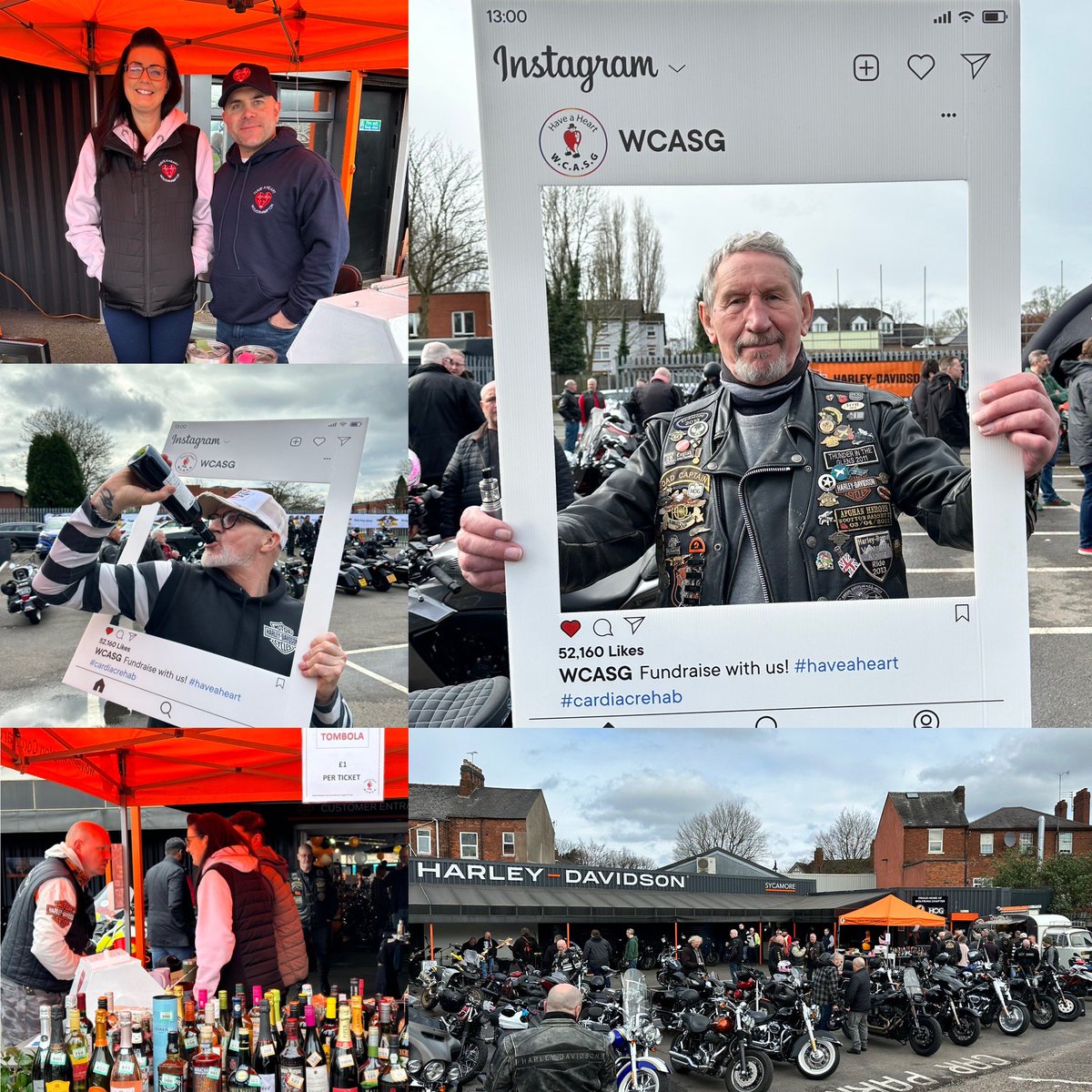 Excellent day down at @Harley_UKI Sycamore Harley-Davidson fundraising for @wcasg79 & @HAHWolves . Thank you to Wolfruna Chapter UK for donating £500 😃 We appreciate it so much and thanks to everyone who took part in our bottle tombola 🍾 #fundraising #charity #harleydavidson❤️