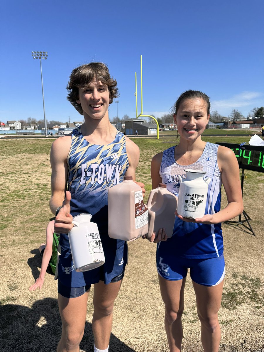 2024 Top Male and Female Chocolate Milk Mile. Anna from Larue and Ethan from Etown take home the Milk Jug and a gallon of Chaney’s Dairy Chocolate Milk. @chaneysdairy