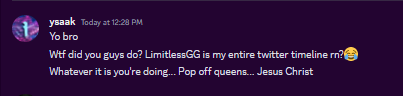 LimitlessClanGG's tweet image. yeah we&apos;re cookin