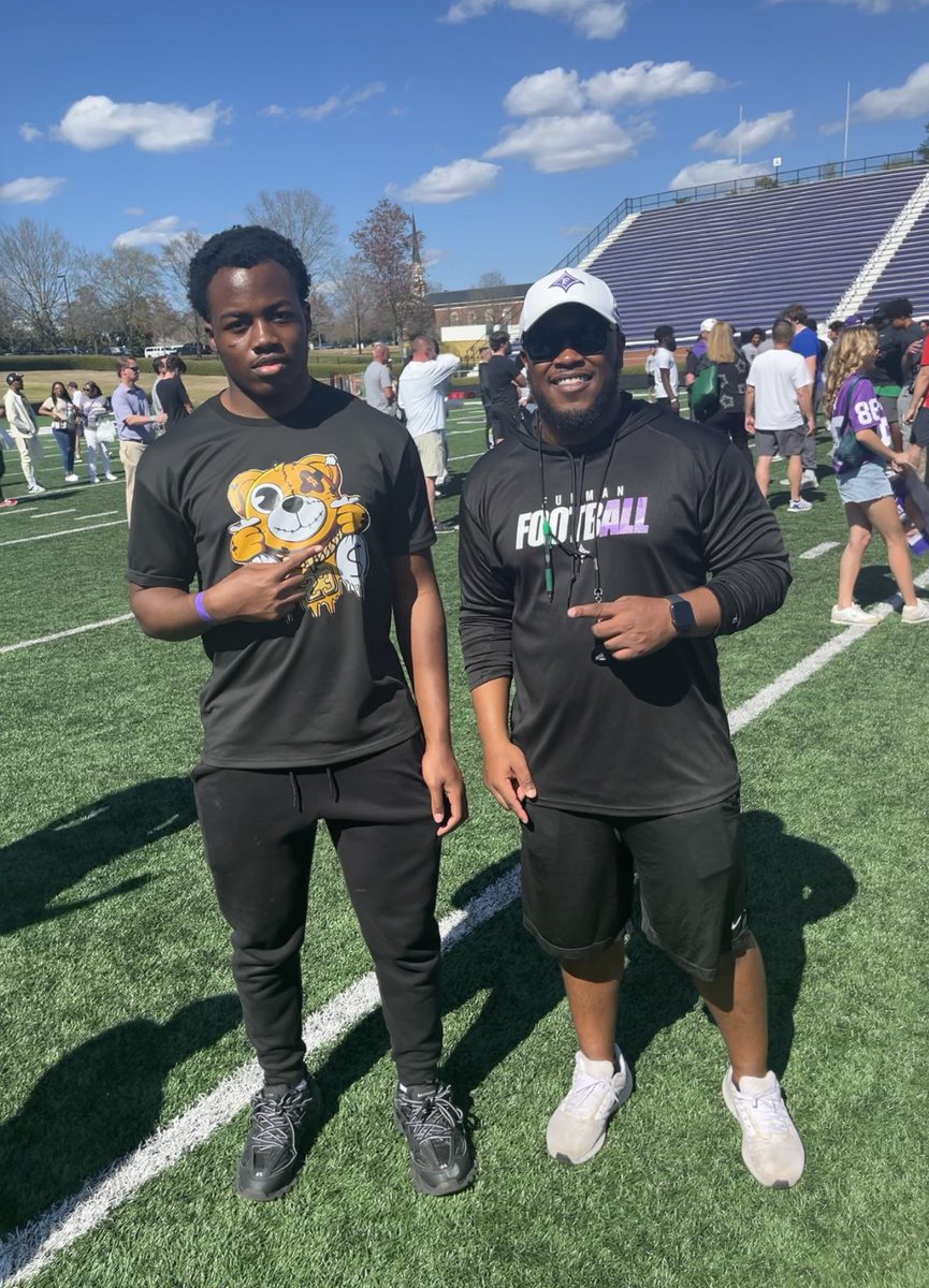 Had a great time at @PaladinFootball Jr. day today while having great conversations with @CoachColder!!🟣⚪️@DutchtownFB1 @_Coach_O @niketaq @RecruitGeorgia