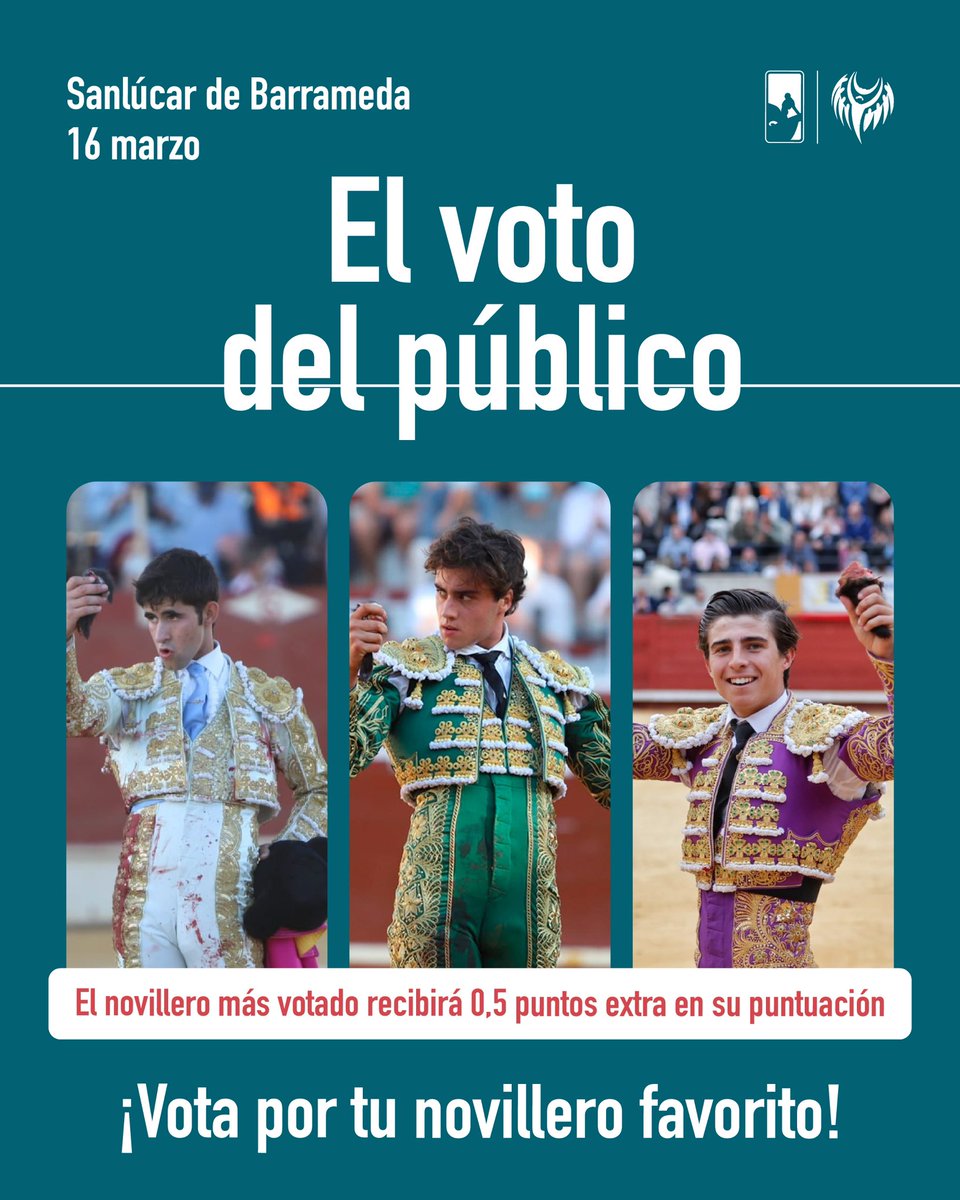 ctorosandalucia's tweet photo. 🗳️ ¡Activado el 𝘃𝗼𝘁𝗼 𝗱𝗲𝗹 𝗽𝘂́𝗯𝗹𝗶𝗰𝗼!

¿Quién ha sido para ti el mejor novillero de Sanlúcar de Barrameda?

*️⃣El novillero más votado recibirá 0,5 puntos extra en su puntuación 

👉🏼 https://t.co/dbg1fnR1jb https://t.co/aMd5MTXpf3