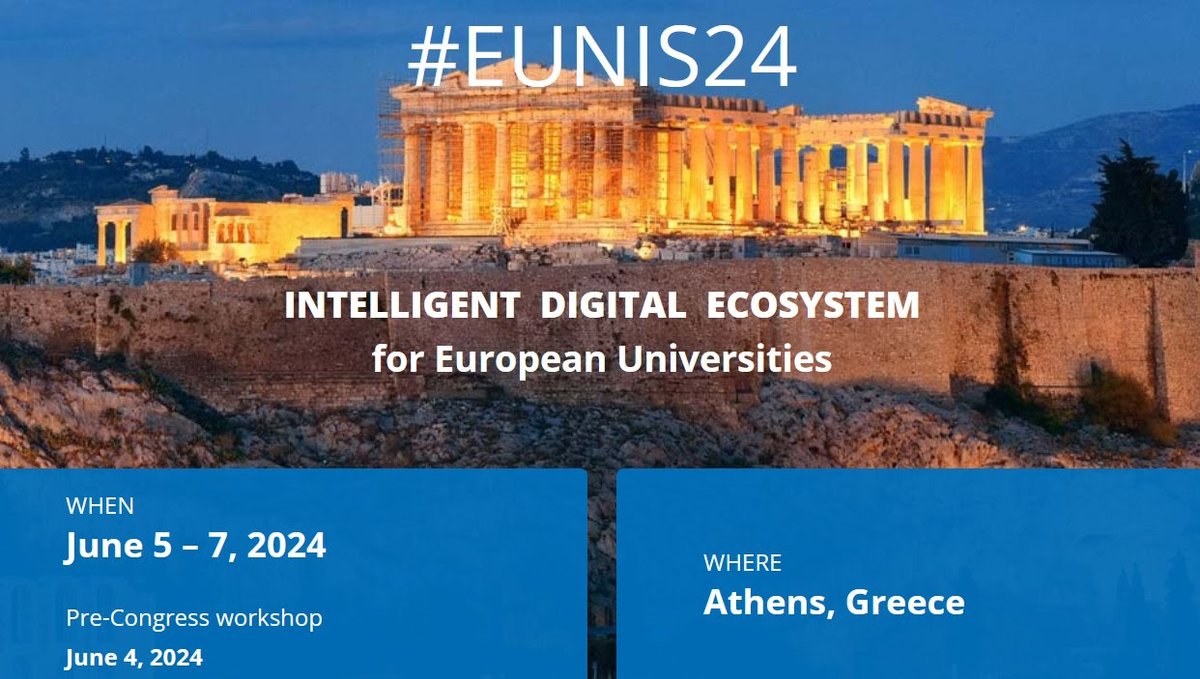 📣Registration for the #EUNIS24 Congress, under the theme: Intelligent Digital Ecosystem for European Universities, is now open❗️👉 tiny.pl/dgj2j Join us in Athens for the: ✅pre-Congress workshops on 4️⃣ June ✅the main Congress on 5️⃣-7️⃣ June ✅social events.🤩