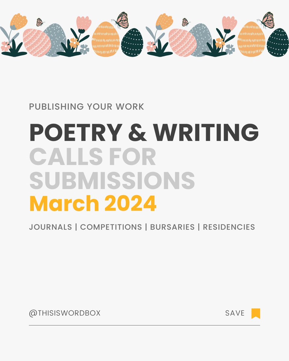 Over 150 calls for submissions of #poetry #fiction #flash #nonfiction #art #photography & more - competitions, literary journals, residencies, bursaries etc - open or with deadlines in March 2024. Best of luck & pls share! #amwriting #callsforsubmissions thisiswordbox.com/wordbox-blog/w…