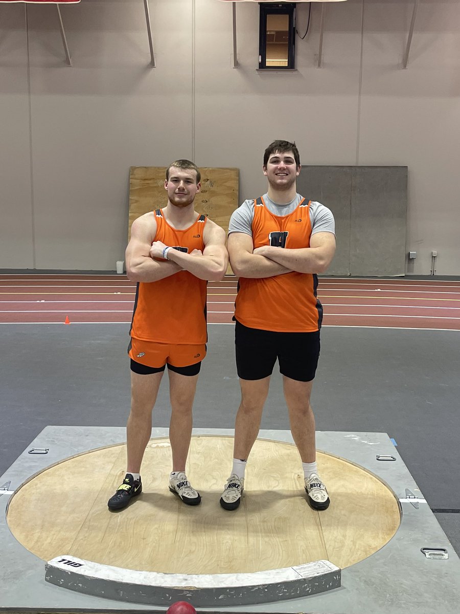 Today On the left Hersey High School Junior North Carolina football commit Logan Farrell throws 55’9 Shotput and Senior Iowa football commit Will Nolan throws 59’11 Shotput. They are two of the top football recruits in the Midwest