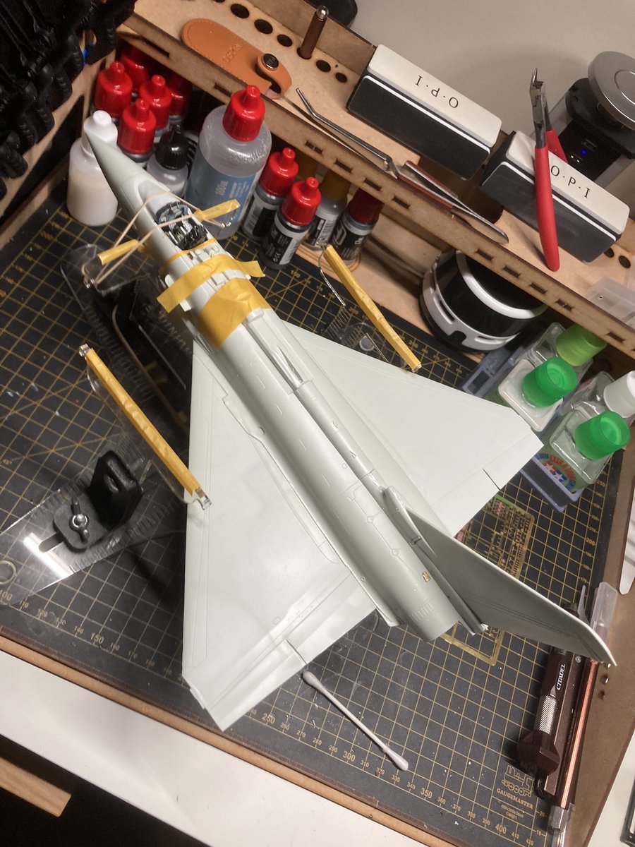 HoratioSM's tweet photo. A little more progress on the Typhoon. Fiddly photoetch asides, the biggest time sink has been finessing the rough fit of the kit parts. Some of it goes together beautifully, whilst other parts overhang, need trimming, or have awful flash causing flush parts to not fit at all. https://t.co/wLCOYzqX2R