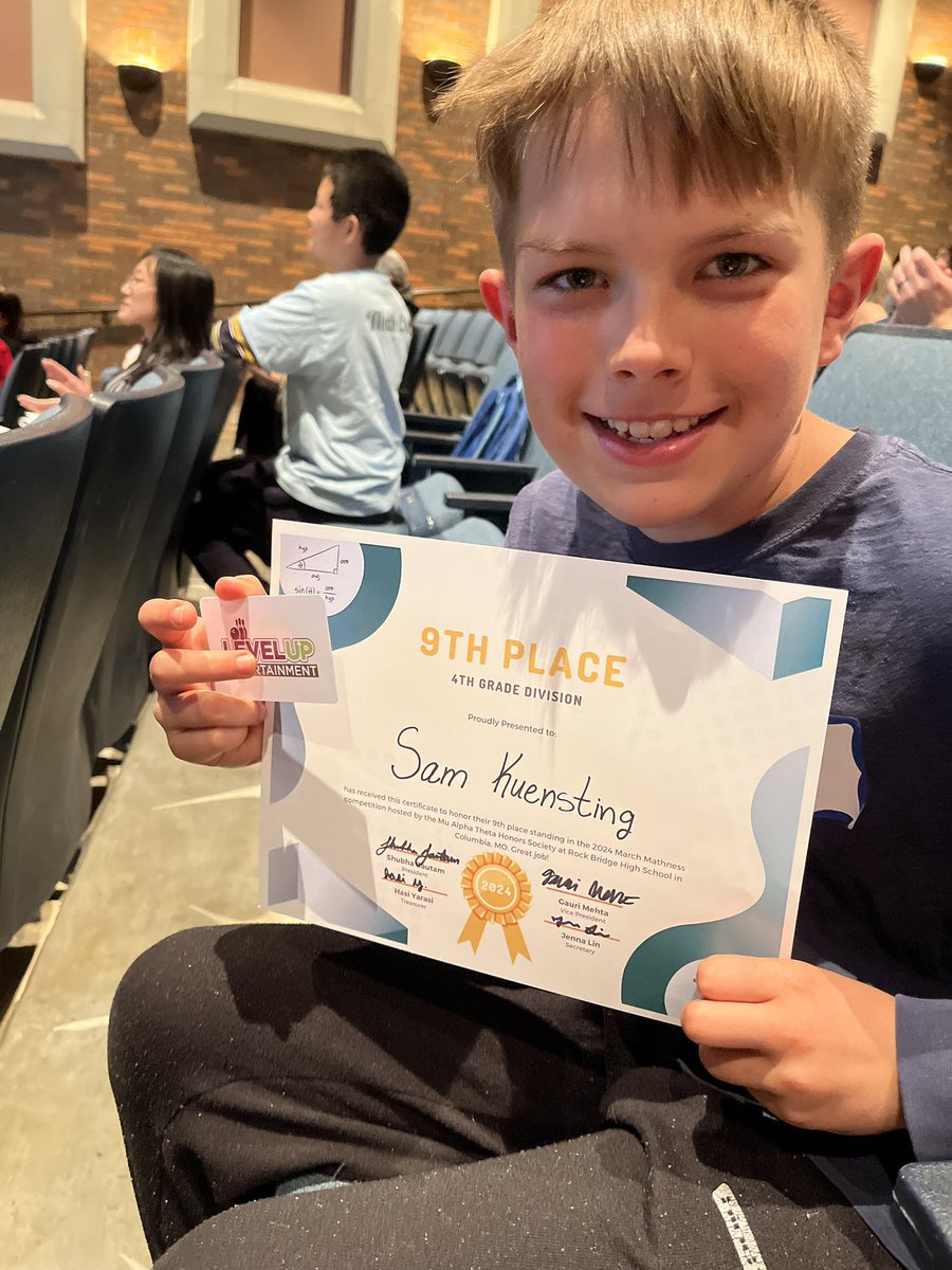 mkuensti's tweet image. Proud of Sam this morning. Settled his nerves and finished in the top 10 at #MuAlphaTheta Math Madness event this morning 👏🏻👏🏻