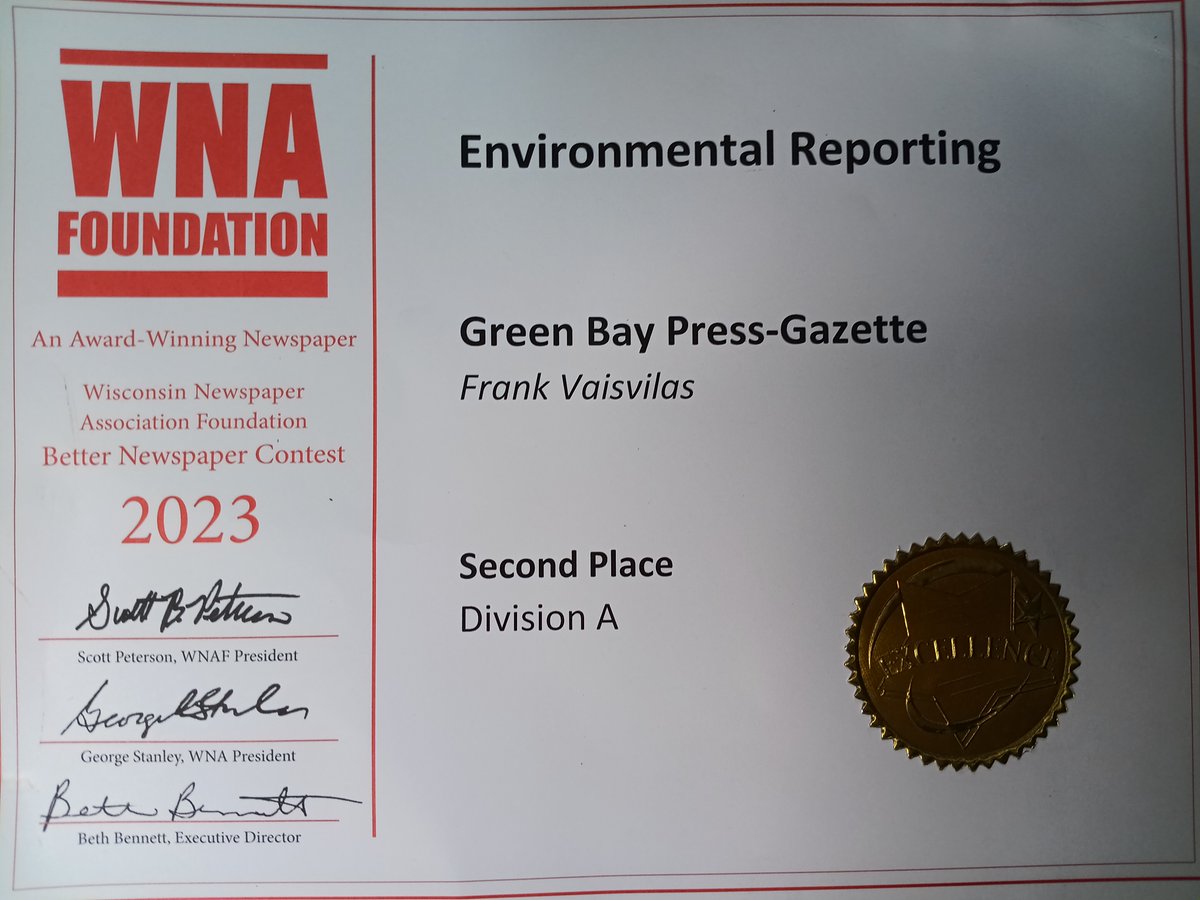 Won 2nd place in Wisconsin for environmental reporting, too.