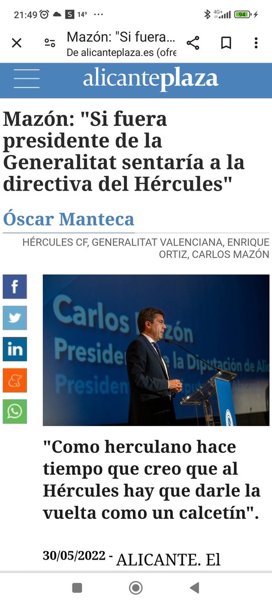 Hola @carlos_mazon_ en campaña electoral dijo que si era presidente se sentaría con la directiva del <a href="/cfhercules/">Hércules CF 💙🤍💯</a> 
Cumpla su promesa por favor, el Hércules C.F. está en situación crítica si continúa (solo lleva 24 años) en manos de Enrique Ortiz y compañía.
