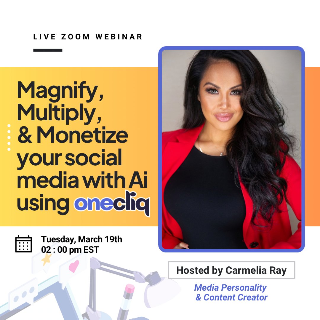 Join us for insightful sessions, interactive workshops, and networking opportunities with industry experts and other entrepreneurs. 🤩

RSVP here: loom.ly/ERElDoo

#SocialMediaMarketing #AlContentCreation #DigitalMarketing #Webinar #ContentCreator