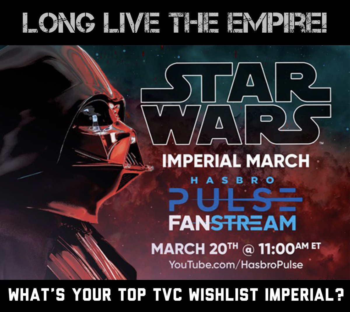 #StarWars #TVC #TheEmpire #DarthVader #Toys #Livestream #Hasbro #HasbroPulse #Kenner #Toys4Life #BackTVC #Save375 #FightForTVC #TheVintageCollection #StarWarsFan #ACTIONFIGURES #Collectibles #ImperialMarch #GalacticEmpire 

Can’t wait for this!