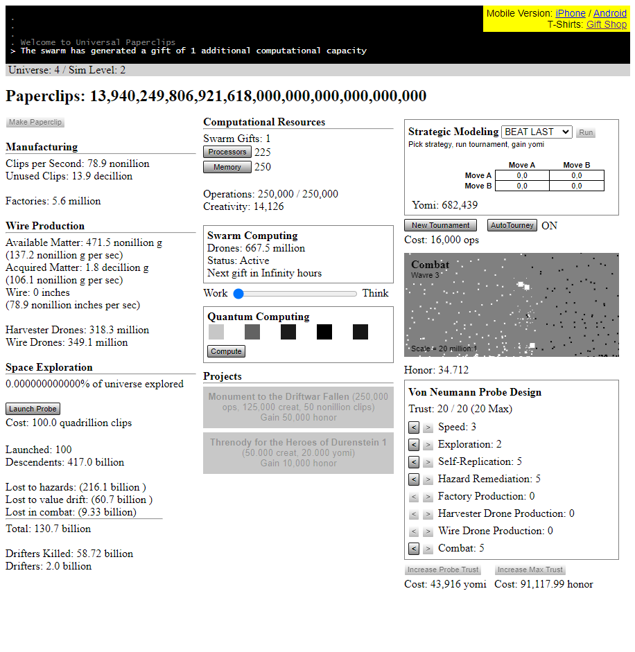 Buson94's tweet photo. Saw @RCE_Official play #UniversalPaperclips the other day and had to give it a go myself! Really interesting clicker game that i immediately had to put my web dev skills into!

Still working on it! I can share a github repo the upcoming days if anyone's interested! :3 https://t.co/PPayNIOXMB