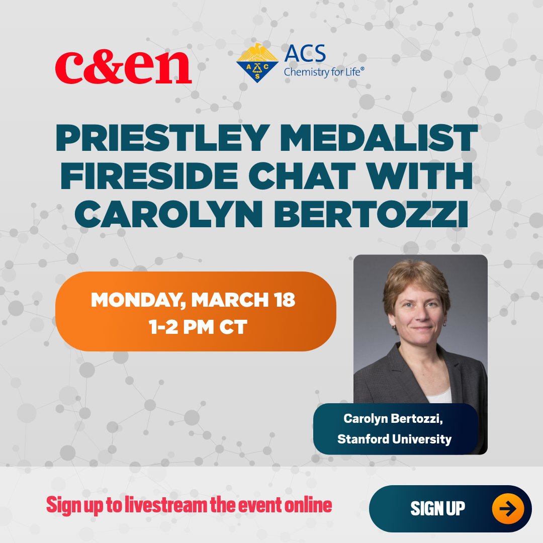 Submit questions for the Priestley Medalist livestream with Carolyn Bertozzi. Selected questions will be read aloud during the livestream with Nobel Laureate, Carolyn Bertozzi, and C&amp;EN editor-in-chief, Nick Ishmael-Perkins. Full details: docs.google.com/forms/d/e/1FAI…
#ACSSpring2024
