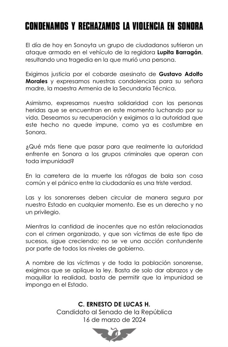 Condenamos los lamentables hechos de violencia que enfrentaron ciudadanos en Sonoyta. Exigimos justicia.
Aquí mi postura.