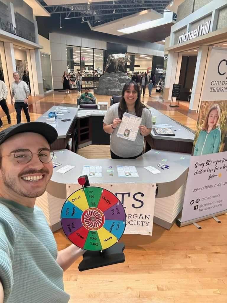 Come on down and spin the wheel at @TsawwassenMills! 🎉🍭 Stop by our Children’s Organ Transplant Society booth until 4PM and say hi to our Interns, Kole and Megan, for a chance to win fun prizes.