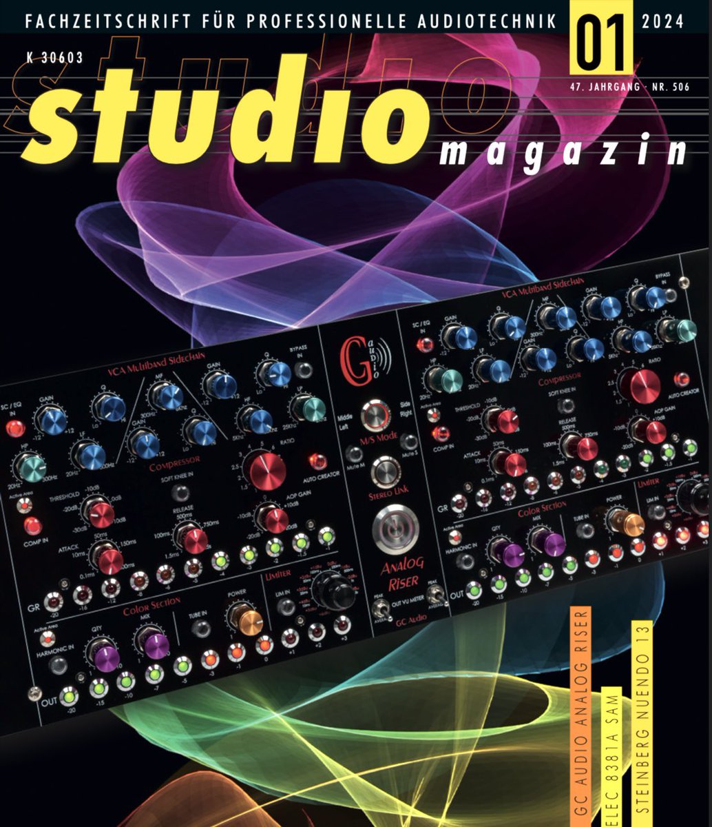 GuillaumeAudio's tweet photo. This month, the GC Analog Riser is on the cover of German audio magazine « Studio Magazin ». I’m very grateful for the thorough tests they performed under very professional conditions.
#gcaudio #gca #studiomagazin #mastering #masteringengineer #masteringstudio #masteringtips https://t.co/2PoDYSM0Z5