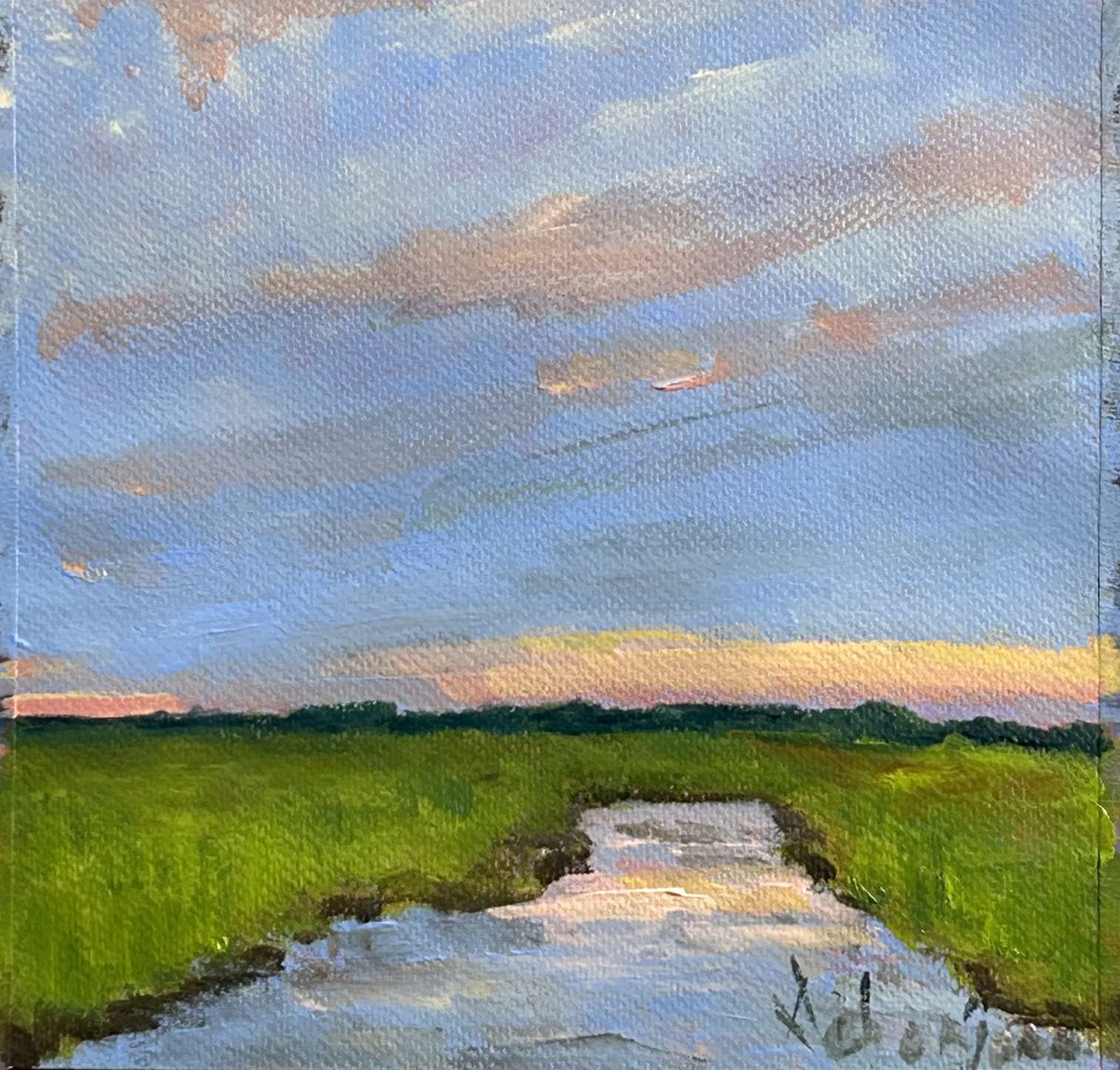 Low country marsh 3 9x9 inches Acrylic on paper 3/16/24