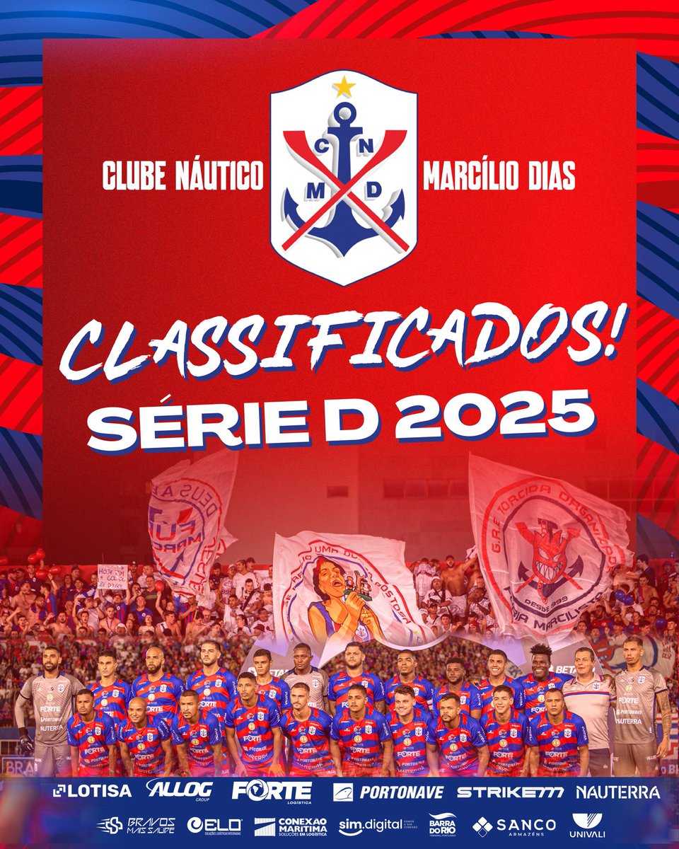 Marcílio Dias é Série D 2025!!! 🤩⚓️🔴🔵

Depois de dois anos, o Marcílio Dias retorna ao cenário nacional com a vaga para a disputa Série D do Campeonato Brasileiro de 2025. 

Isso é só o começo. Vamos juntos por muito mais! 

Pra cima deles, Marinheiro! 

#JamaisTeAbandonar