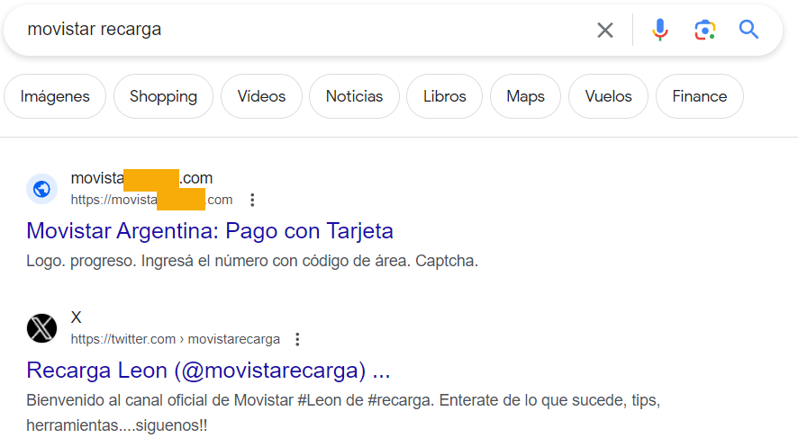 SeguInfo's tweet photo. Nuevo #phishing de @MovistarArg.
Es un .COM registrado el 13/03 y roba datos personales y de la Tarjeta de Crédito.
Como a Google NO le importa tu seguridad, aparece listado primero.

Simple, reemplaza esa porquería por otro buscador: https://t.co/xKJ2ocCUyv https://t.co/aELHLoHyvD