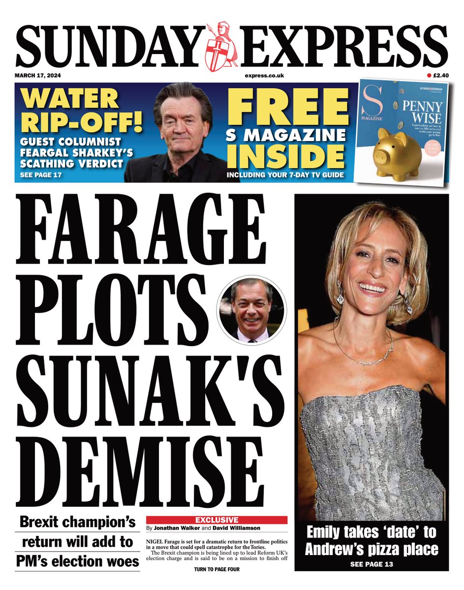 Sunday Express: FARAGE PLOTS SUNAK'S DEMISE #TomorrowsPapersToday