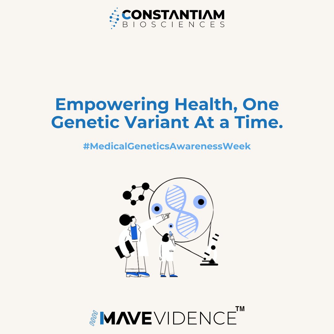 ConstantiamBio's tweet photo. During #MedicalGeneticsAwarenessWeek, we celebrate our partnership with the medical community in advancing genetic research. Our platform, MAVEvidence™, embodies our shared mission with #ACMG to improve health outcomes through the power of genetic insights. #ACMGMtg24 https://t.co/rZOKBhB4bN