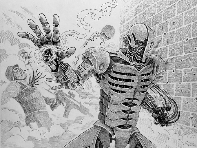 Cyborg goes crazy on the battlefield 
(commission) 