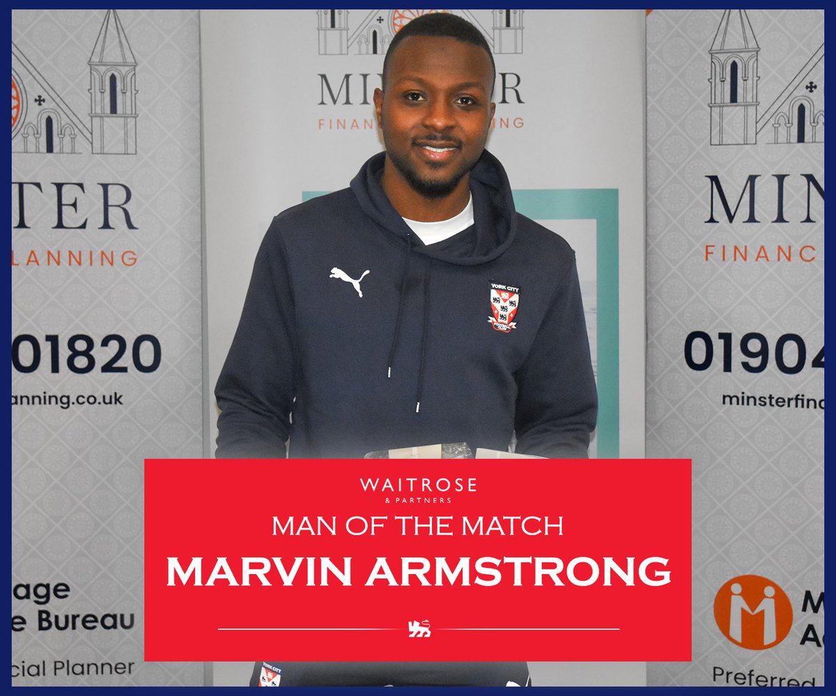 And whilst we’re here..

🌟 Today's <a href="/waitrose/">Waitrose & Partners</a> Man of the Match, chosen by City Cruises - Marvin Armstrong.
 
 #YCFC 🔴🔵 | 📲🤝 @BristolStMotors