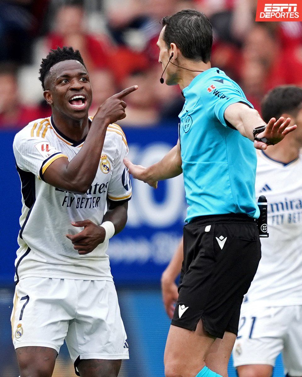 ESPNDeportes's tweet photo. Vinicius Jr tiene la mayor cantidad de tarjetas amarillas, por discusión, en el top 5 de ligas europeas en los últimos tres años (19 tarjetas) 🟨😡. https://t.co/zI4qdjKVBi
