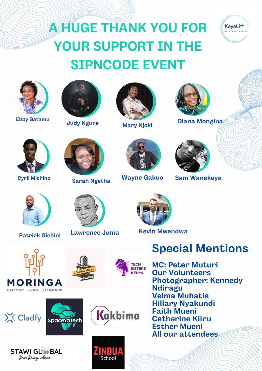 kayalift's tweet photo. Huge thanks to everyone who made the #SipnCode event on March 7th such a success!  From panelists &amp; sponsors to the volunteers &amp; audience, your participation was incredible! #kayaliftevents @wayne_gakuo @Judy_infosec @faith_kilonzi @MuhatiaVelma  @larymak1 @CatherineKiiru https://t.co/cb99R9CDPu