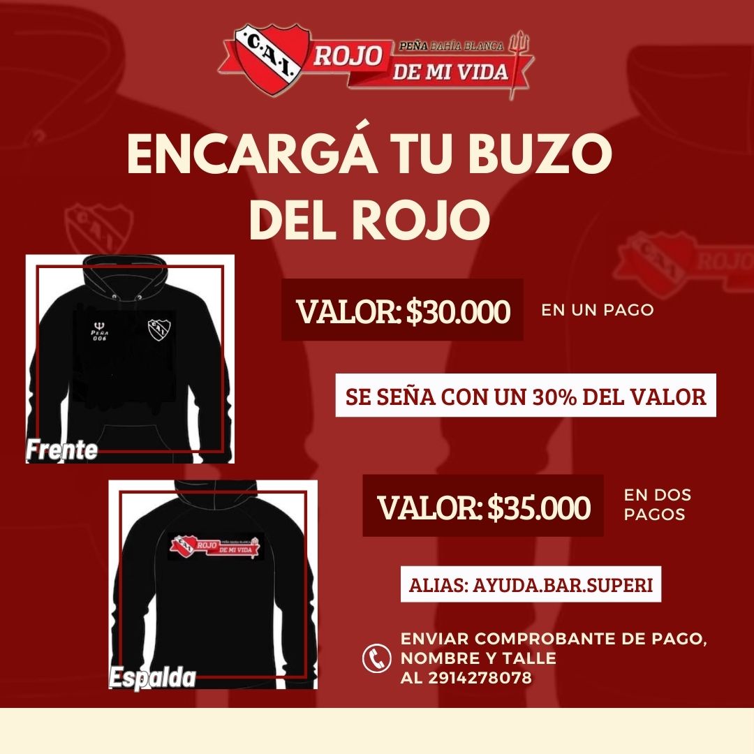 RojodemiVidaBB's tweet photo. Sacamos a la venta está tanda de buzos del rojo 🔥🔱

Podes pagarlo en una vez a $30.000, o en dos veces en $35.000

✨ Transferí la seña del 30% del buzo al alias de la peña: https://t.co/24ifG9mZhQ.SUPERI
(Sigue) https://t.co/IeJi55acJN