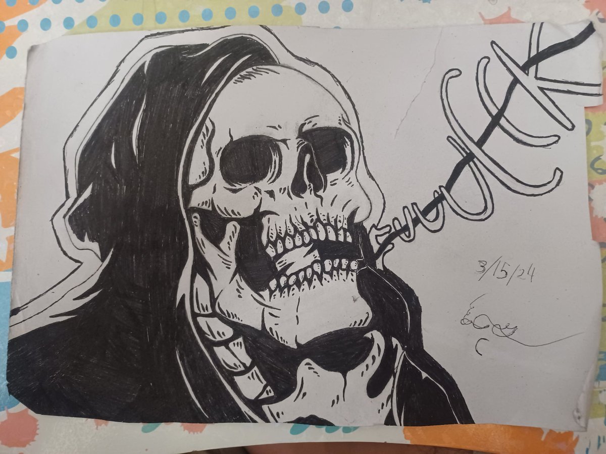 ecgibson06's tweet photo. Finally did it @hookhope_ 

#death #drawings #procrastination #ink #art #blackandwhite #skeleton #fuck #inspiration #skull https://t.co/a1W7YCda0s