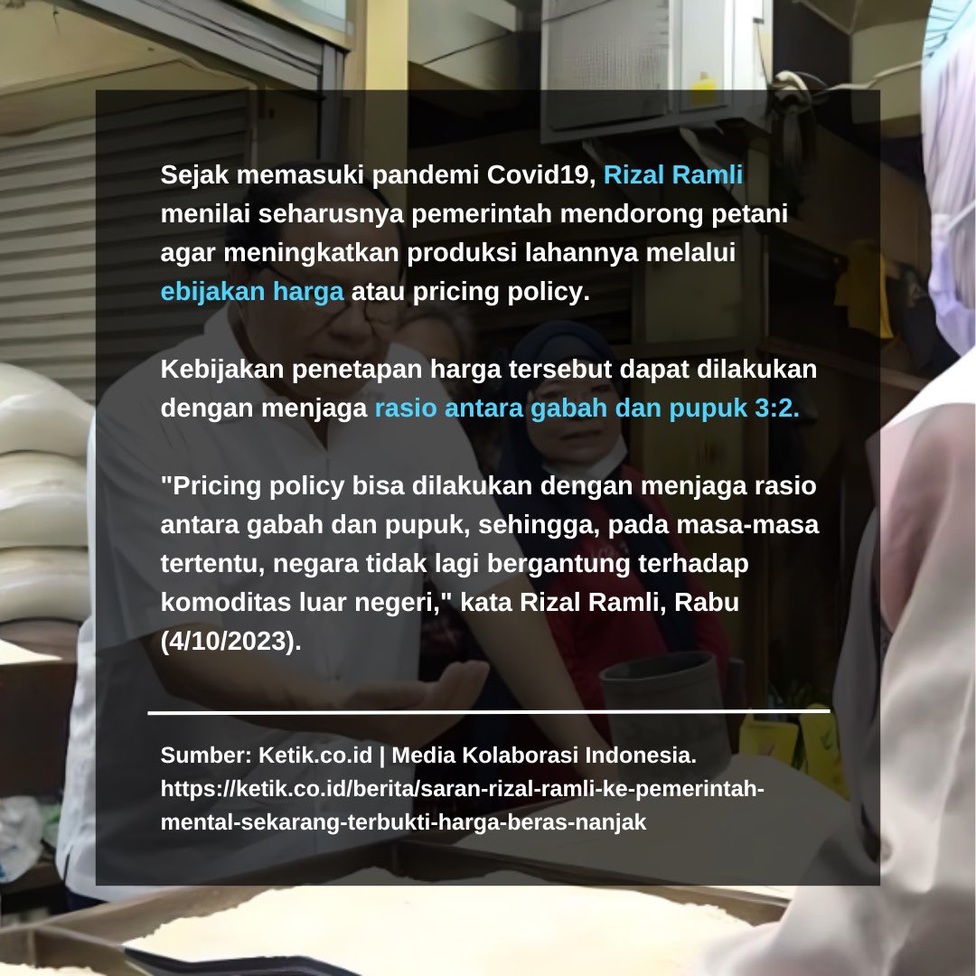 Rizal Ramli selalu ingat dan pegang pesan Gus Dur ketika pertama kali diberi amanah untuk menjadi Kabulog, "bikin petani senang".

Pesan itu yang terus diperjuangan oleh Rizal Ramli agar rakyat di negeri yang diberi kelimpahan sinar matahari, air, tanah subur dan rakyat yang