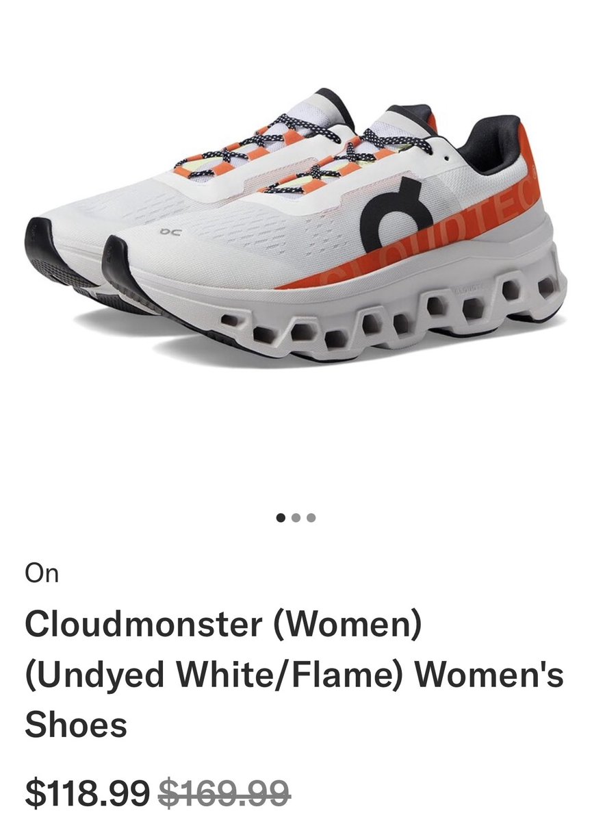 On Women’s Cloudmonster (Undyed/white/flame) shoes 
Now $118.99 Was $169.99

shopstyle.it/l/b9fjR (ad)