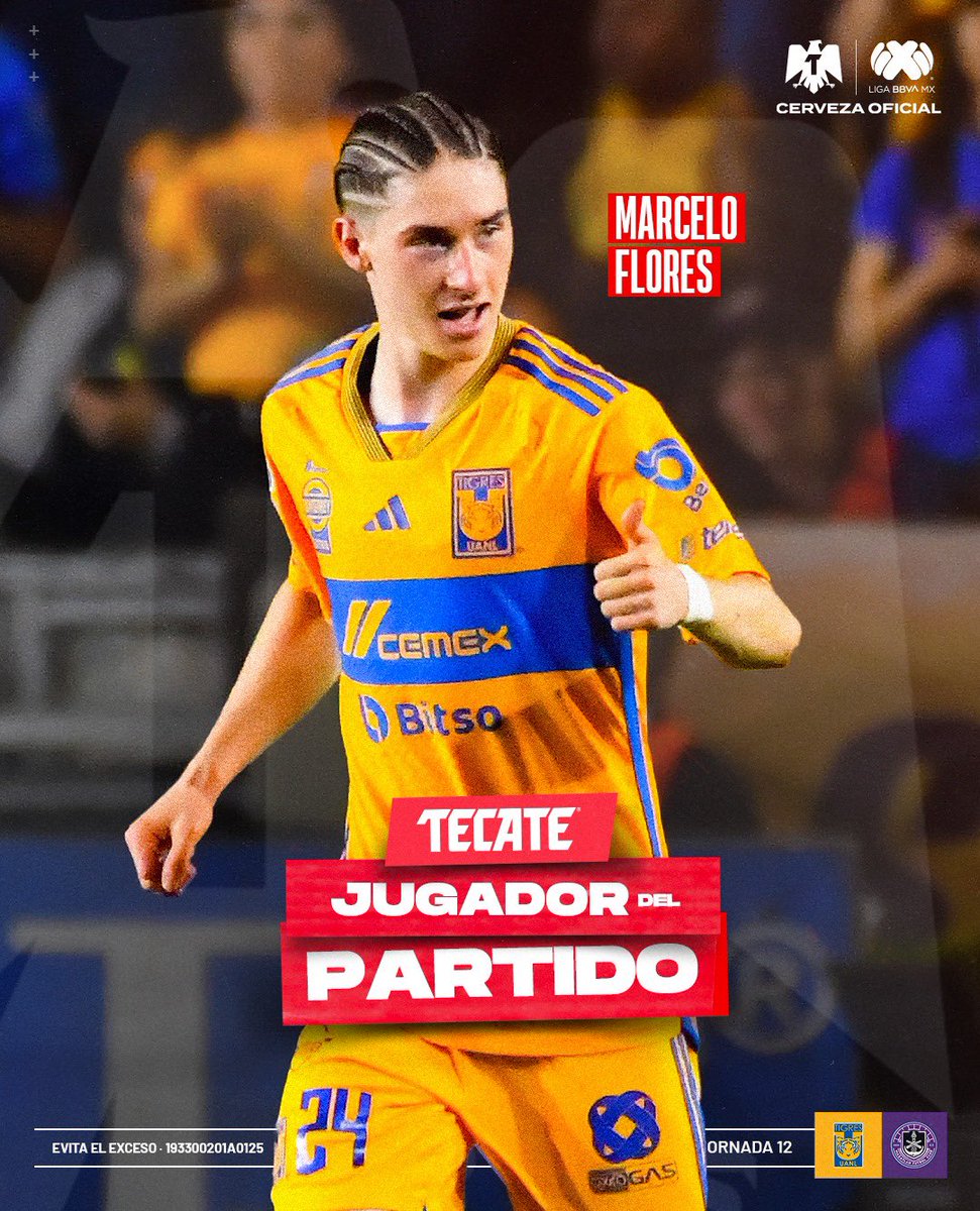 #TecateJugadorDelPartido - Marcelo Flores 🐯 Marcó doblete en la victoria de @TigresOficial 🔥 @CervezaTecate