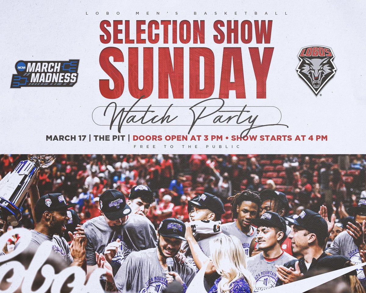 Join us at our Selection Sunday watch party at The Pit! Doors open at 3pm and the event is free to all fans! Parking preferred at stadium west and TLC lots, entry through main NE doors only.