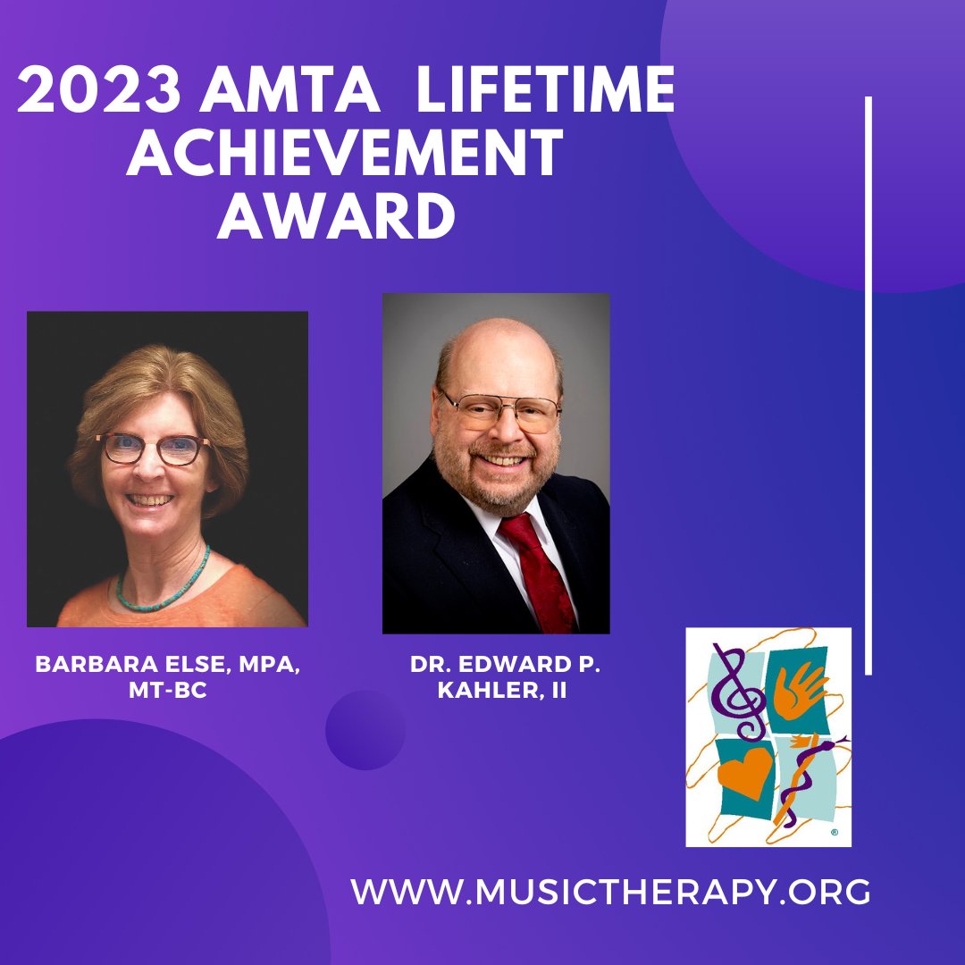 Each year, the AMTA Board of Directors honors two deserving individuals with the Lifetime Achievement Award. The 2023 recipients are Barbara Else, MPA, MT-BC and Dr. Edward Kahler, MT-BC. Full story at the linktree in our bio under Latest News.