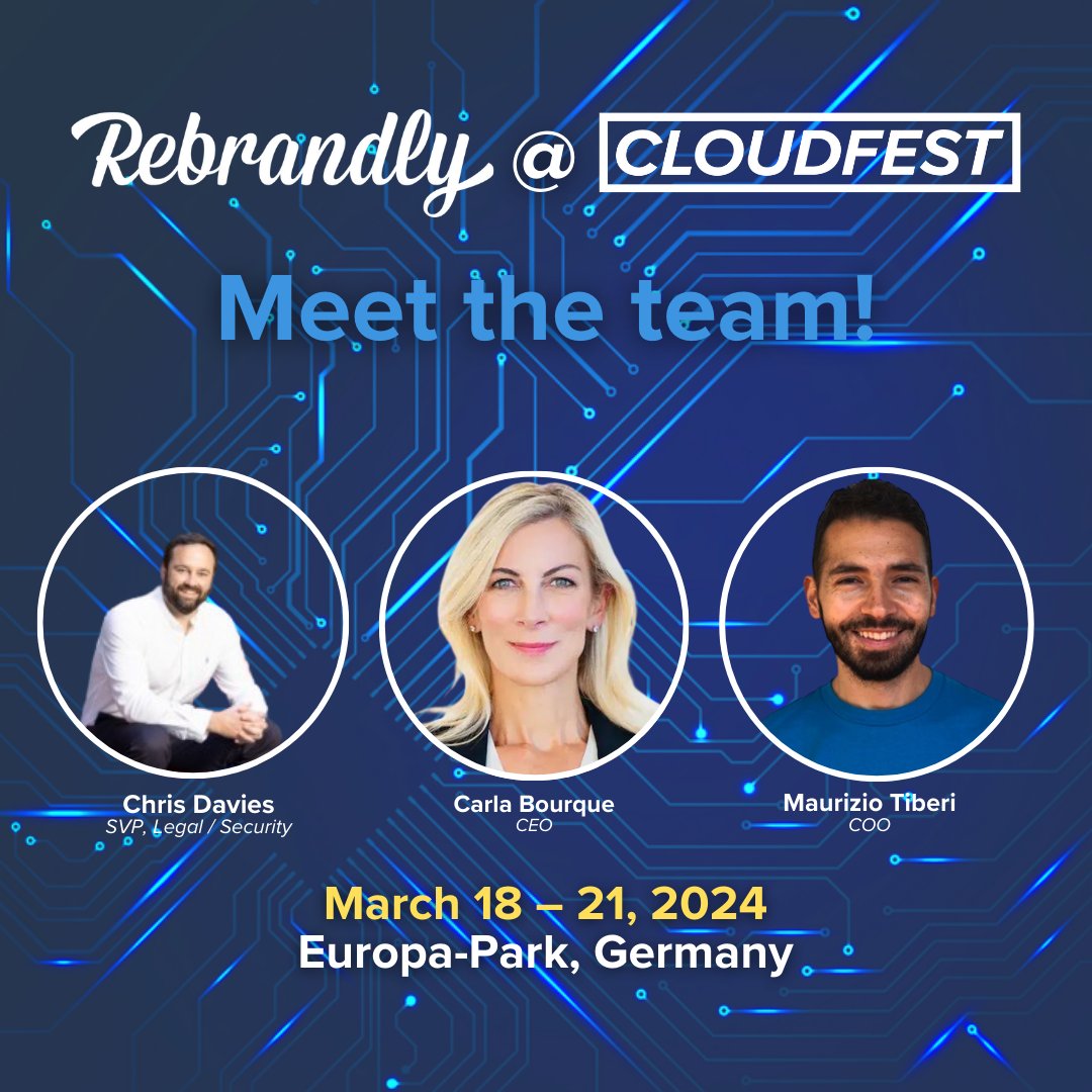 Join us at @CloudFest Germany + dive into the future of AI & branded links with our team: @carlabourque, Chris Davies, Maurizio Tiberi. 🚀 🗓 Book your meeting today. rbn.link/meet #shortlinks #brandedinks #EnterpriseConnect