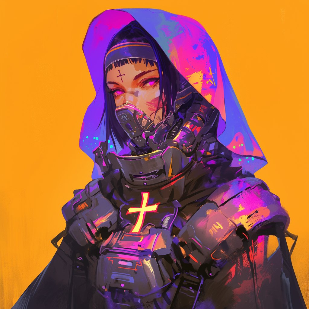 JozefTesto's tweet photo. GN.
 #ai #art #AIart #artist #AIartwork #artwork #orange #AIArtCommuity #nun #girl #portrait #woman #anime #cyberpunk #orange #puple #nft #Midjourney #artoftheday #illustration #underworld #sunday #goodnight  #SaturdayMood  #colorful #WarriorNun https://t.co/XESXPfW2wZ
