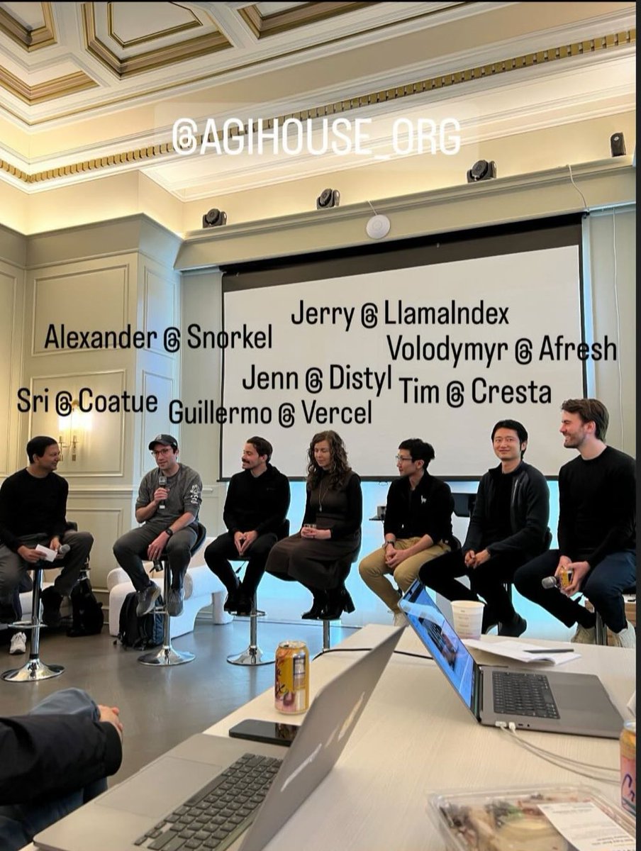 AGI House (@agihouse_org) on Twitter photo Humbled to have such an amazing list of enterprise who is who in the house in one panel on a Saturday!
Thank you <a href="/coatuemgmt/">COATUE</a> for sponsoring! Plus <a href="/llama_index/">LlamaIndex 🦙</a> <a href="/AnthropicAI/">Anthropic</a> <a href="/resembleai/">Resemble AI</a> Humbled to have such an amazing list of enterprise who is who in the house in one panel on a Saturday!
Thank you <a href="/coatuemgmt/">COATUE</a> for sponsoring! Plus <a href="/llama_index/">LlamaIndex 🦙</a> <a href="/AnthropicAI/">Anthropic</a> <a href="/resembleai/">Resemble AI</a>