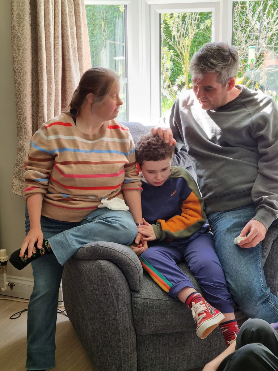 Just a sweet photo of my sister Jess (who has Down syndrome) with my son (who has Rett syndrome) and my husband (Victor Meldrew syndrome 🙂) taken by another of my sisters this morning #boyswithrett #DownSyndrome #rettsyndrome #victormeldrew #holdinghands