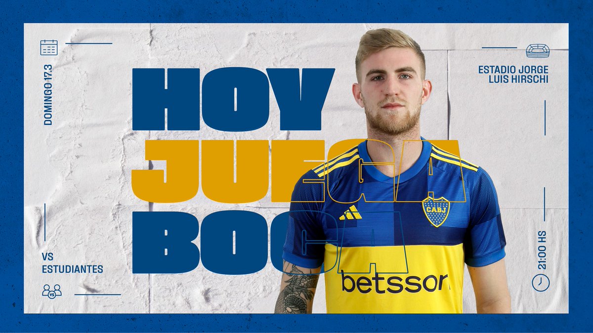 BocaJrsOficial's tweet photo. ¡𝗛𝗢𝗬 𝗝𝗨𝗘𝗚𝗔 #𝗕𝗢𝗖𝗔! ⚽💙💛💙 https://t.co/8zqKk29mWV