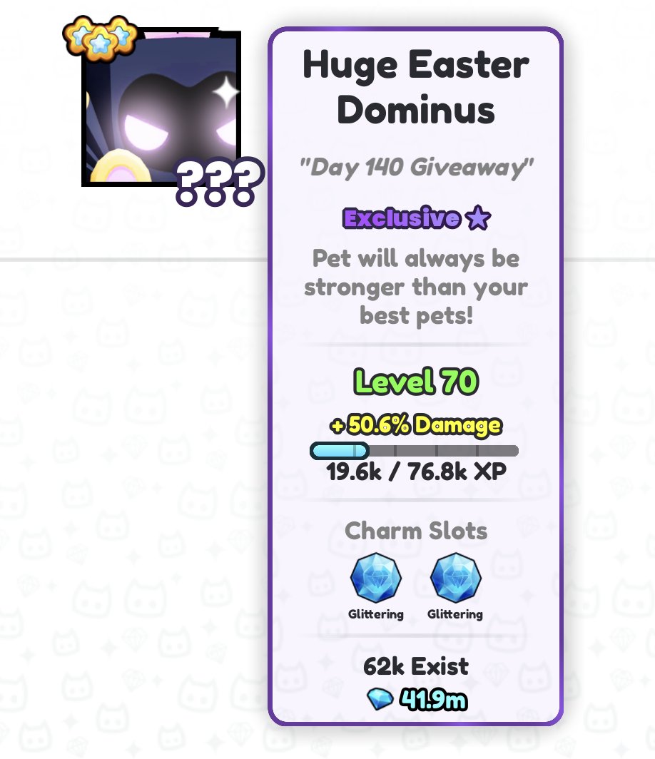 🎉 DAILY GIVEAWAYS - Day 140 🎉
🔥 Huge Easter Dominus! 🔥

Requirements:
🤝 follow me &amp; <a href="/stickguy850/">Stickguy</a> 
❤️ &amp; 🔁 like &amp; RT
💬 reply w/ ur username

gw ends in 48 hours! gl!
#ROBLOX  #Giveaway  #RTC  #PetSimulator99  #PetSim99  #PS99  #PetSimulator  #PetSimulator99Giveaways