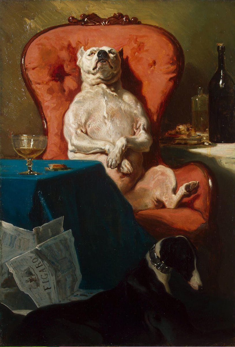 Pug Dog in an Armchair, by French painter Alfred de Dreux (1857). Hermitage Museum.