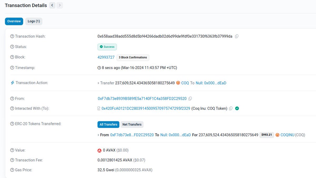 First chunk of royalties from CoqCard secondaries used to buy and burn $COQ

237.6M $COQ (~$1k) sent to the 0xdEaD address!

snowscan.xyz/tx/0x658aad38a…