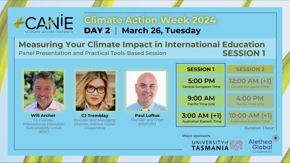 Climate Action Week Day 2- session 1 Measuring Your Climate Impact in International Education Sign up here! lnkd.in/d98MHR_i #internationaleducation #highereducation #daretochange #daretolead #agenda2030 #timeisnow #actnow #networking #climateaction