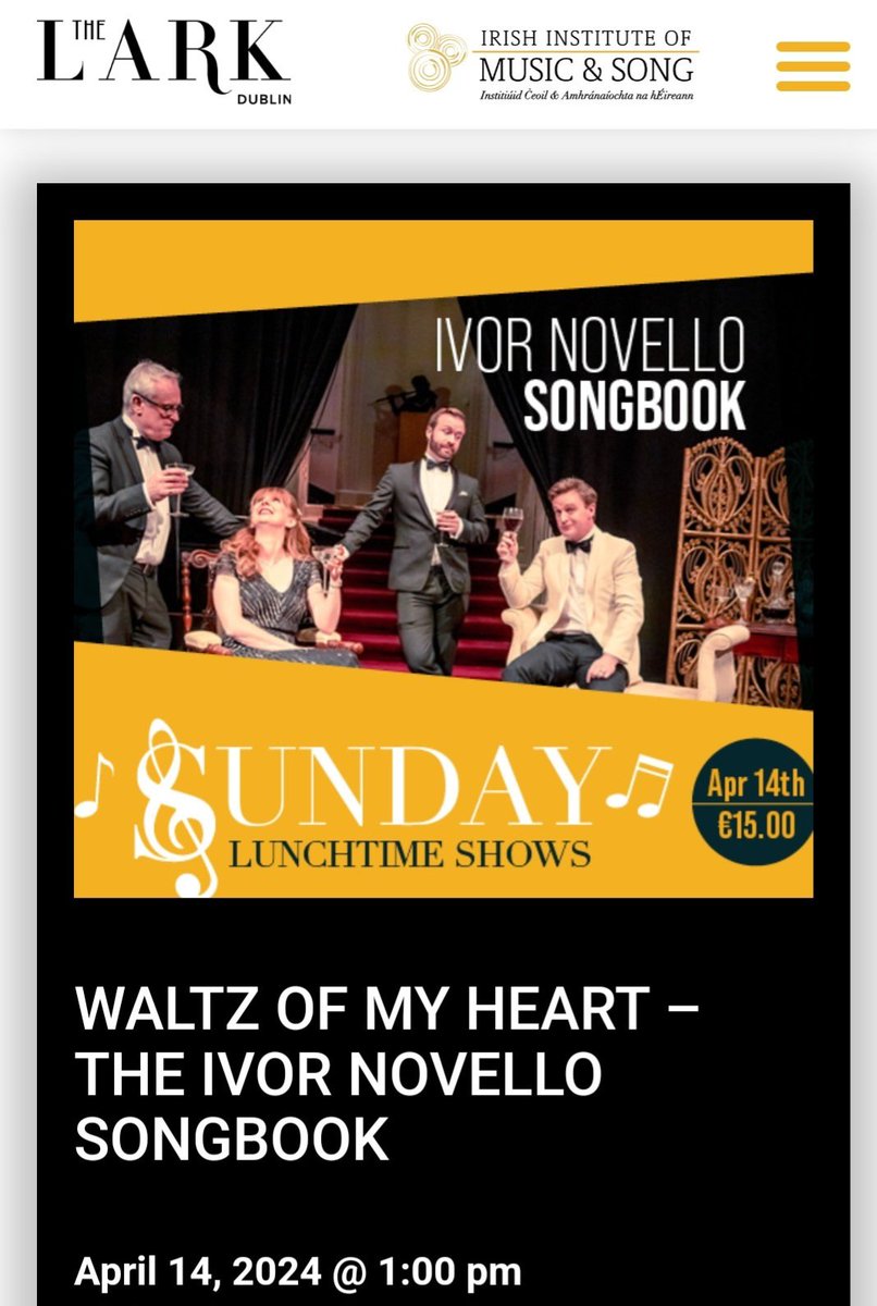 SandraOman1's tweet image. Next month, very much looking forward to performing in the beautiful new theatre space that is @TheLarkDublin in a concert of beautiful Ivor Novello songs. Tickets on sale from thelark.ie 

With @SimonMorganIRL Morgan @shaffreyr and #DavidWray

#waltzofmyheart
