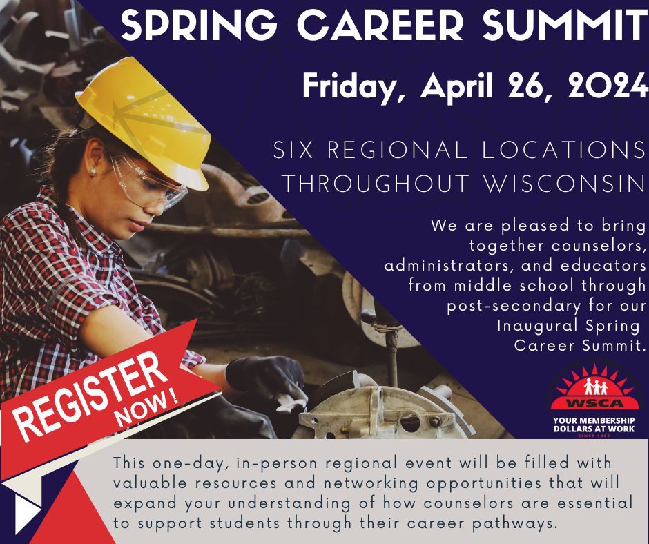 Registration is OPEN for our April 26th Career Summit - Register Now! Expand your understanding of how counselors are essential in supporting their students on their career pathways. Find location details, schedule structure, and registration form at buff.ly/3IeHxeH