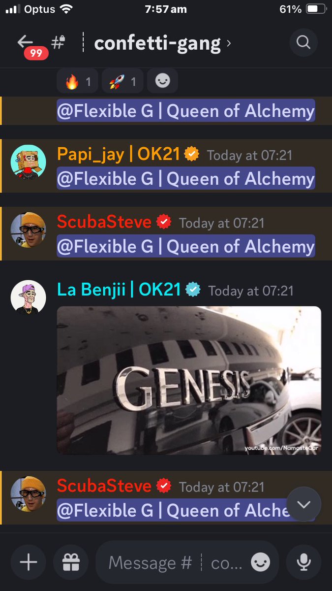 Minmin28180's tweet image. This morning when I checked in on discord there were so many ping’s from @okinalabs   Specifically @CONFETTI_GANG who were drawing their raffle. 
I was blessed to have won a #STEEZY Genesis (FP 0.2E)

The #HMN5 in this discord are my fam. 
They all see what @BryanveeEth is