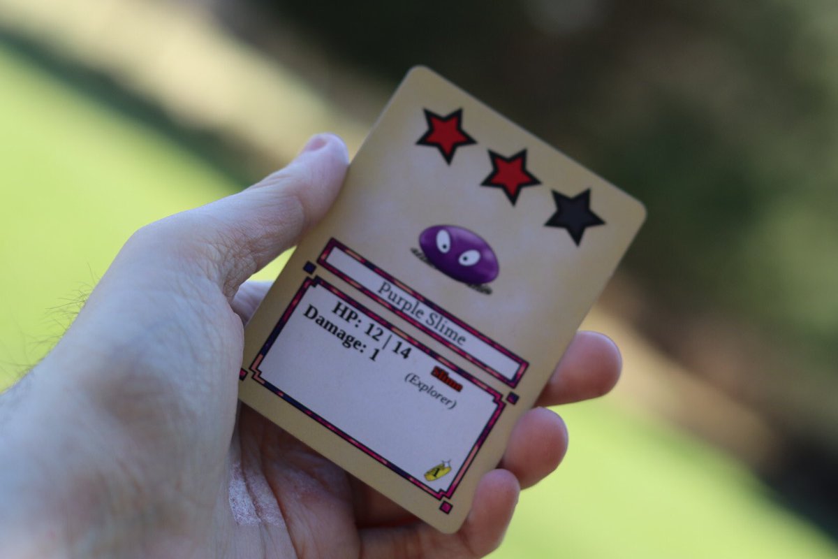 FCG_productions's tweet photo. Took a walk and found a purple slime hanging around in the grass. They favor grassy plains and sunlight. #cardgame #indiegame #coopgame #indiedev #cooperativegame https://t.co/4kwCFD41Md